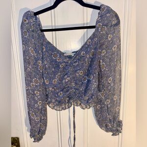 ASTR Floral Ruched Blue Blouse good - spring summer top